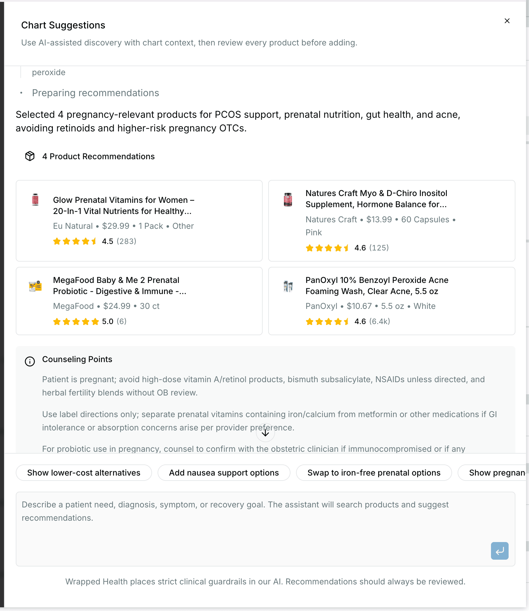 Conversational AI surfacing product recommendations in Wrapped Health