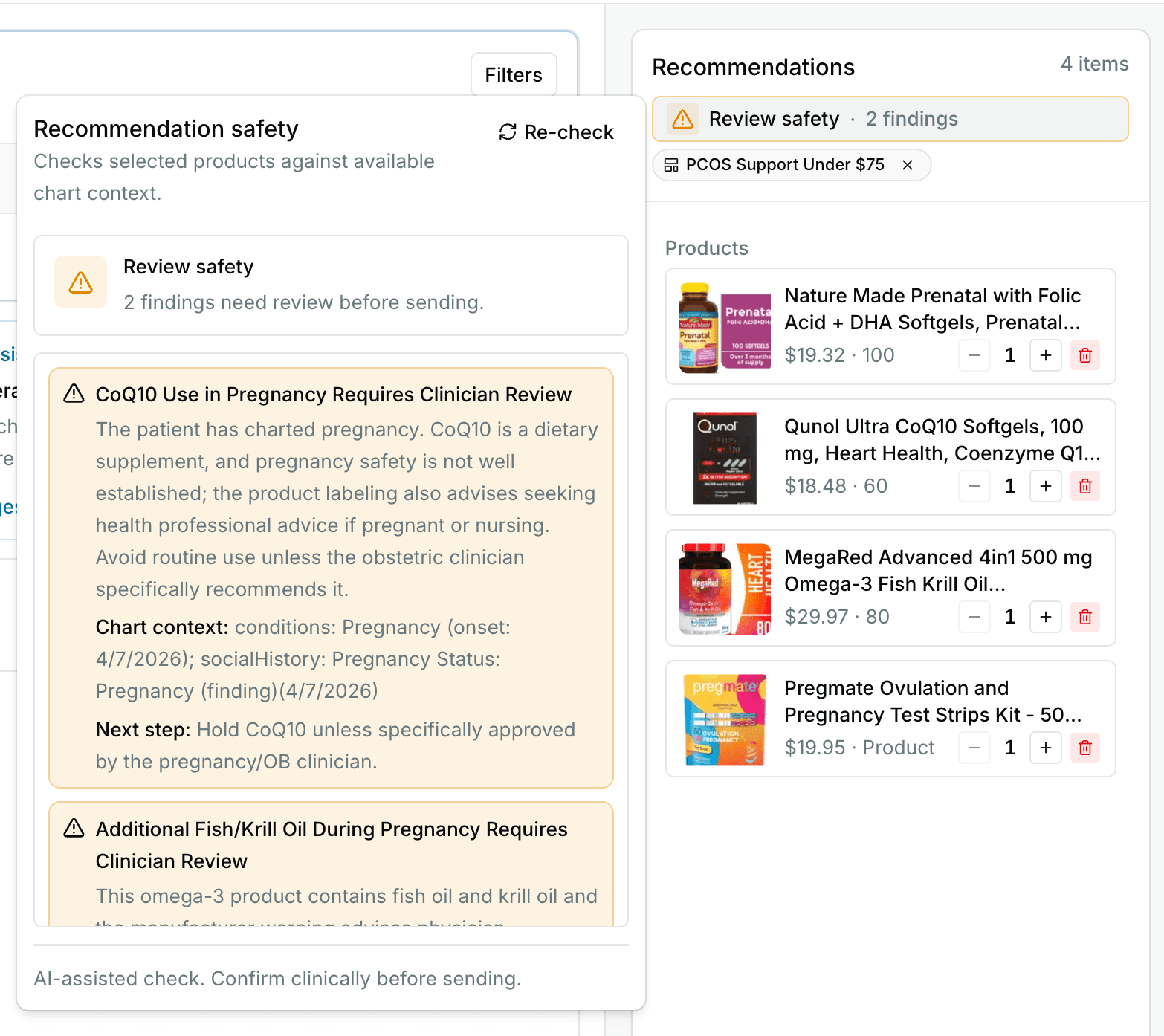 AI cart audit flagging products for review in Wrapped Health